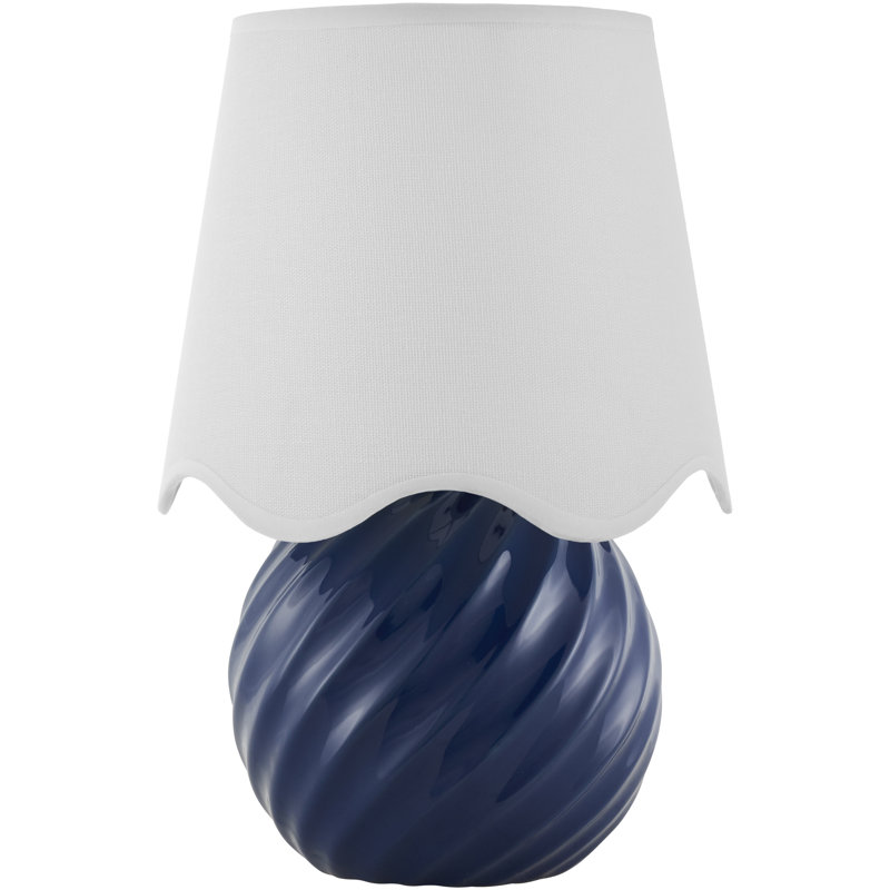 Wyatan Table Lamp, White Linen, Navy
