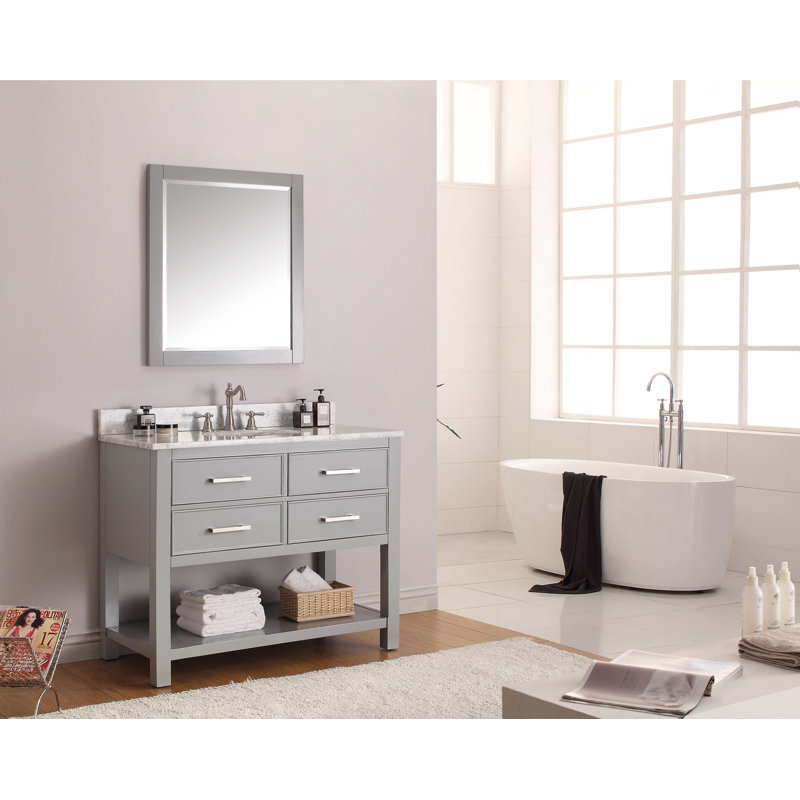 Keira Solid Wood Rectangle Mirror, Gray