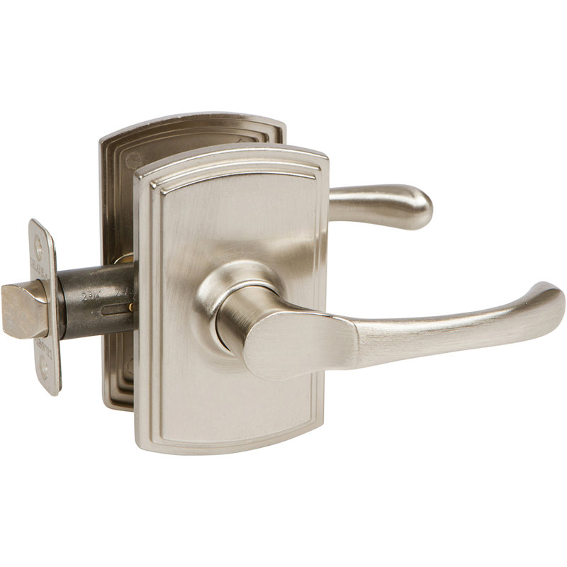 Levier de porte de passage avec rosette rectangulaire artino, Nickel satiné