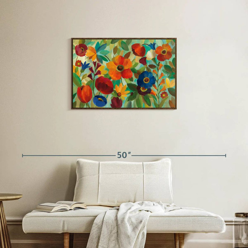 Été floral III, Cadre flottant noyer, 31 po x 21 po
