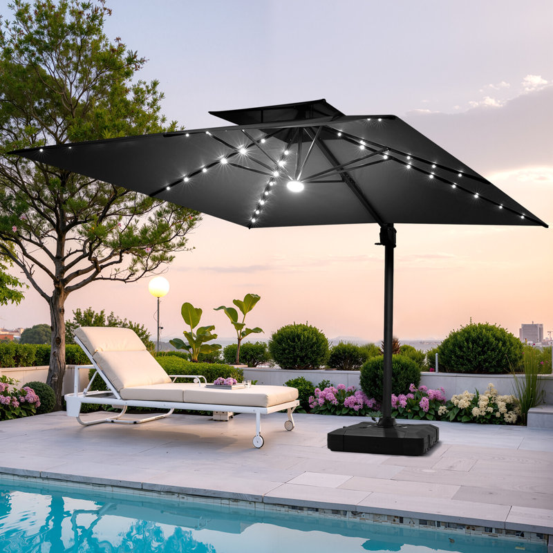 Parasol extérieur rectangulaire en porte-à-faux à DEL 128 pi x 104 pi, base de poids incluse, Noir