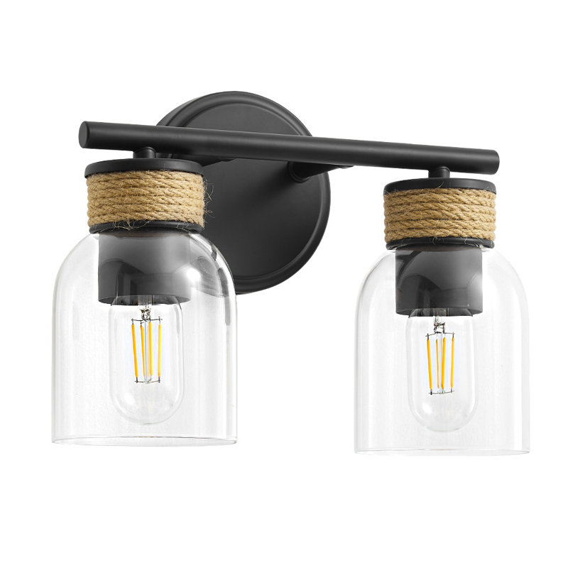 Éclairage de meuble-lavabo noir mat Aiswarya avec abat-jour en verre transparent, 2