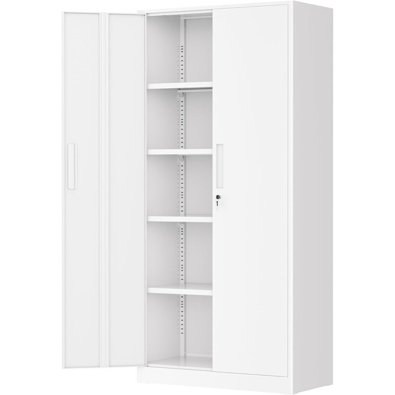 Armoire de rangement en acier blanc 72 po - Armoire de garage en métal verrouillable avec portes et 4 tablettes, grand rangement pour outils, bureau à domicile et salle de classe