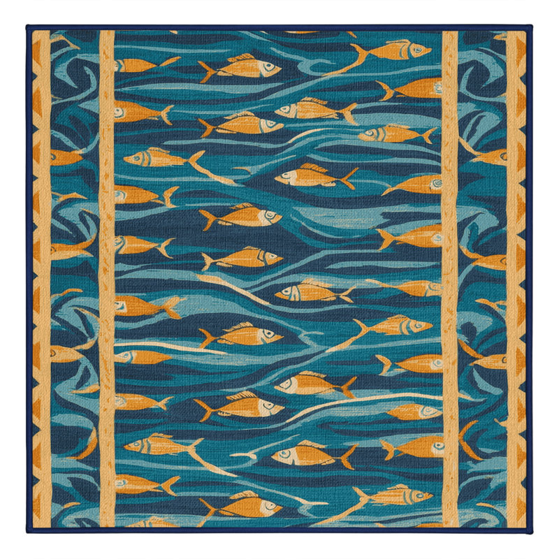 Washable Fish Groups Hawaiian Area Rug, Square 7'