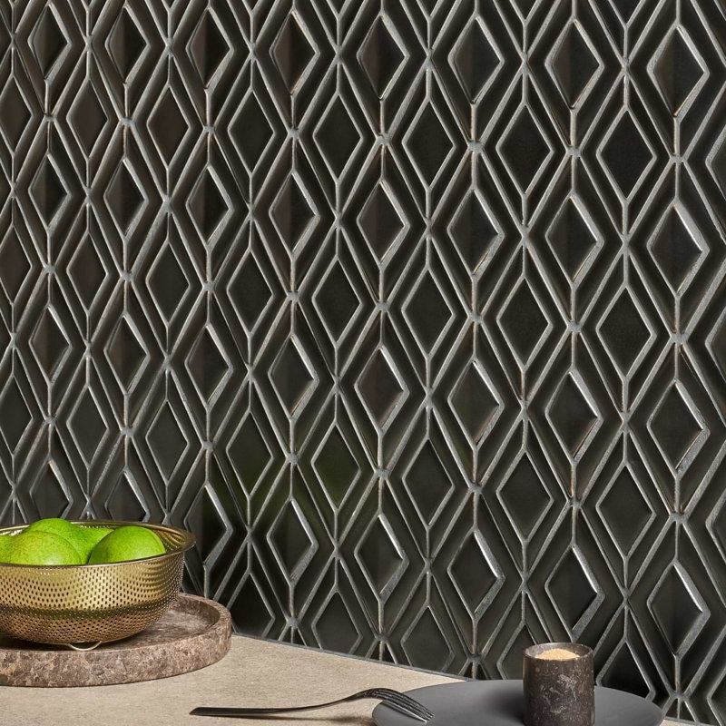 Nabi Jewel 3D Glossy Glass Mosaic Tile, Gunmetal Gray