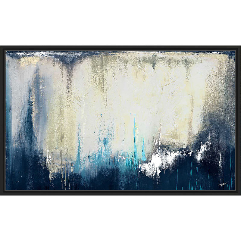 Marine Blue Illusion II par - Peinture, H 21,5 po x l 33,5 po x P 2 po, Cadre flottant noir