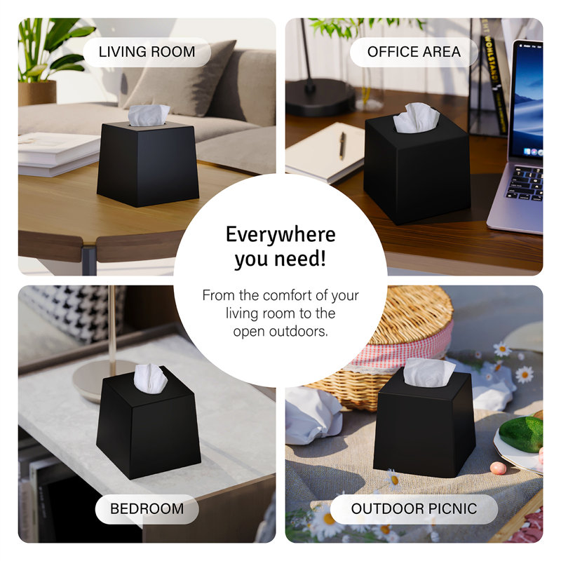 Creative Scents Square Plastic Tissue Box Cover, Black