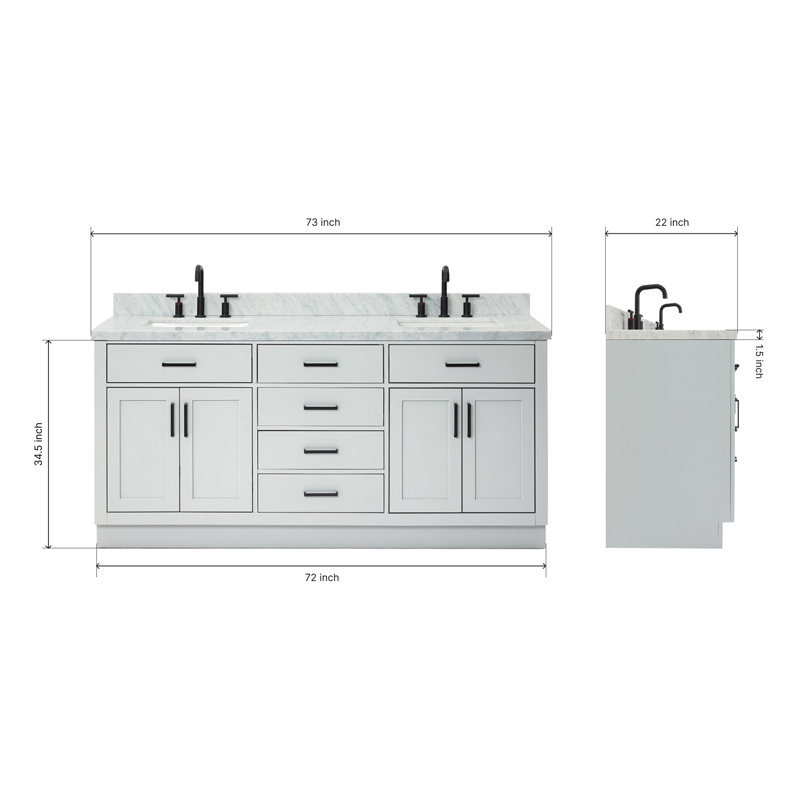 ARIEL HEPBURN 73 IN DOUBLE RECTANGLE SINK VANITY 1,5 IN, 73", Rectangular, Vintage Green