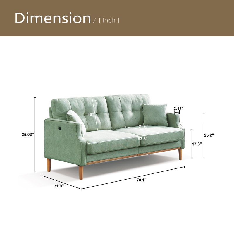 Living Space Sofa 3 Seater With Waterproof Fabric , USB Charge Port, Blue