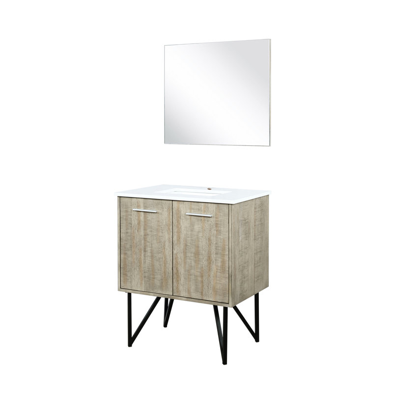 Meuble-lavabo rustique de l 30 po x P 20 po avec comptoir en marbre et miroir - fermeture en douceur, fabrication de matériaux, options de rangement abondantes disponibles et revêtement à finition grattée de 28 po, beaucoup d'espace