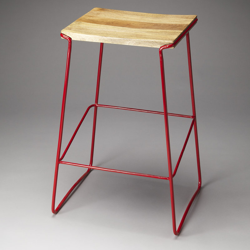 Dayton Counter Stool with Metal Frame, Red/Brown