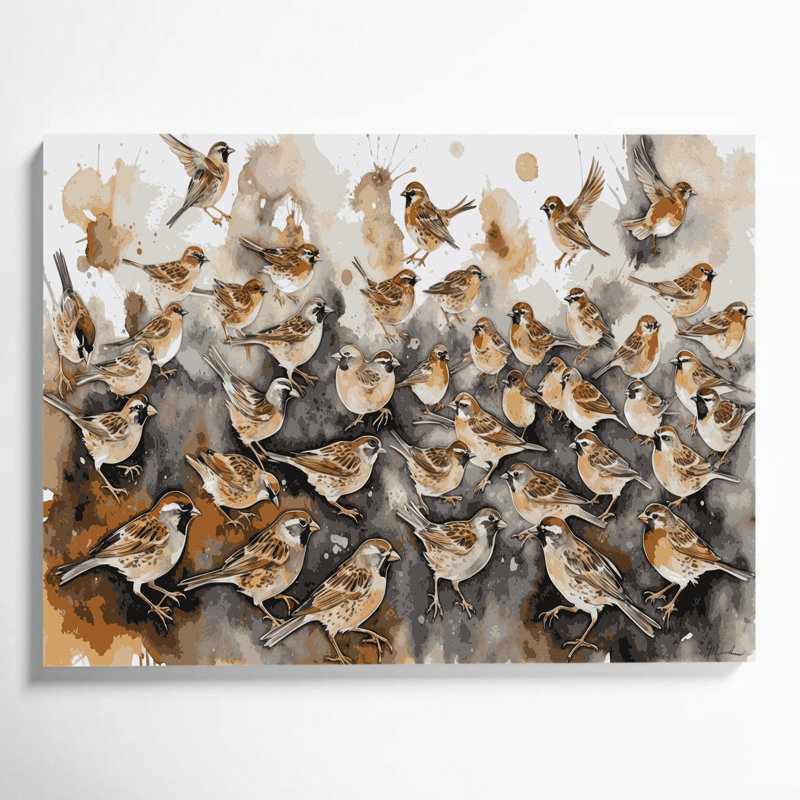 «Birds House», art mural sur toile beige, H 24 po x l 36 po