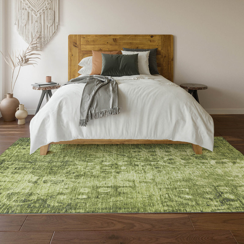 Tapis olive Cerrito AMF577 lavable à la machine de qualité supérieure, Rectangle 9 pi x 12 pi