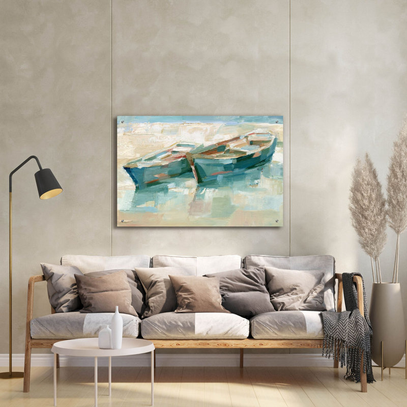  «Mosaic Beached Bateaux 1» par Ethan Harper, art mural en verre acrylique, 36 po x 24 po