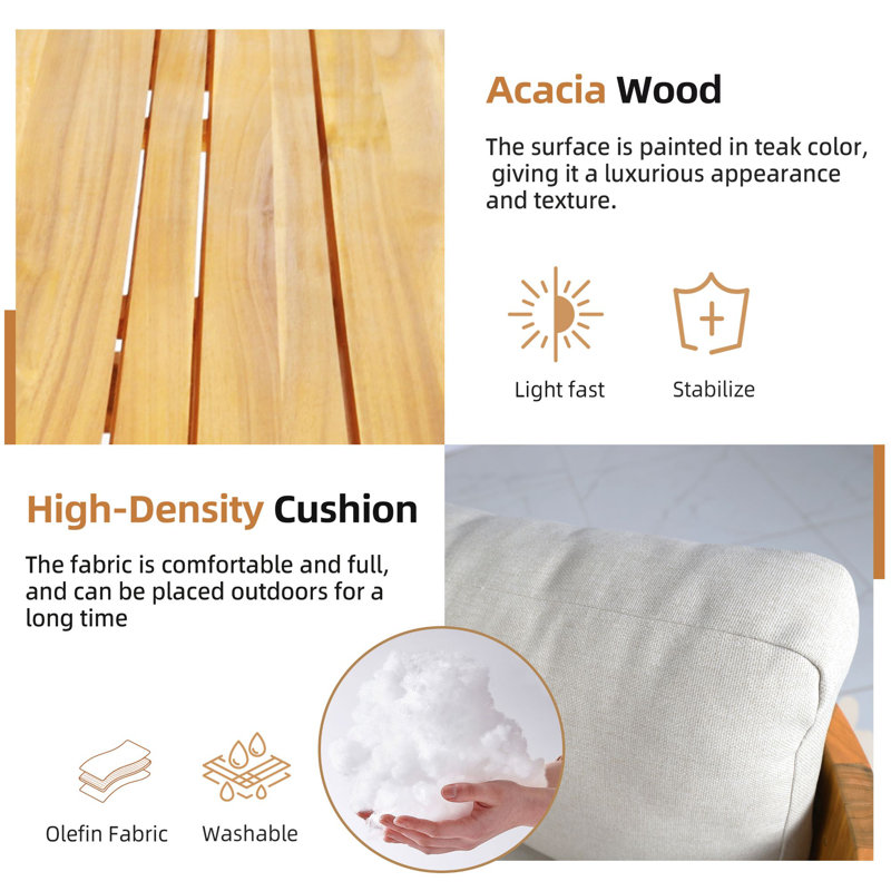 5-Piece Acacia Wood Modular Outdoor Sofa Set