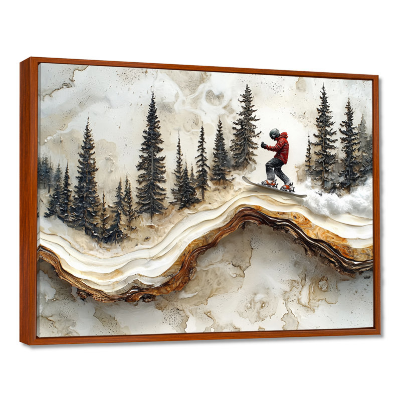 Cyrstal Snowboard Carve The Slopes I - Ski, art mural, Brun, Reproduction avec cadre flottant, H 24 po x l 32 po