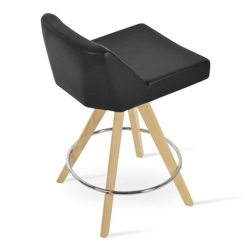 Tabouret pivotant en bois Prisma, Noir, Tabouret de comptoir (siège d'une hauteur de 25,5, Brun
