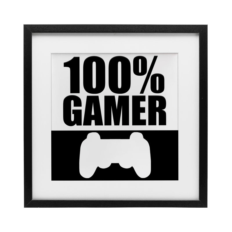 Impression sous verre 100% noir et blanc Gamer, design par Kim Allen, H 13 po x l 13 po, Cadre noir minuit