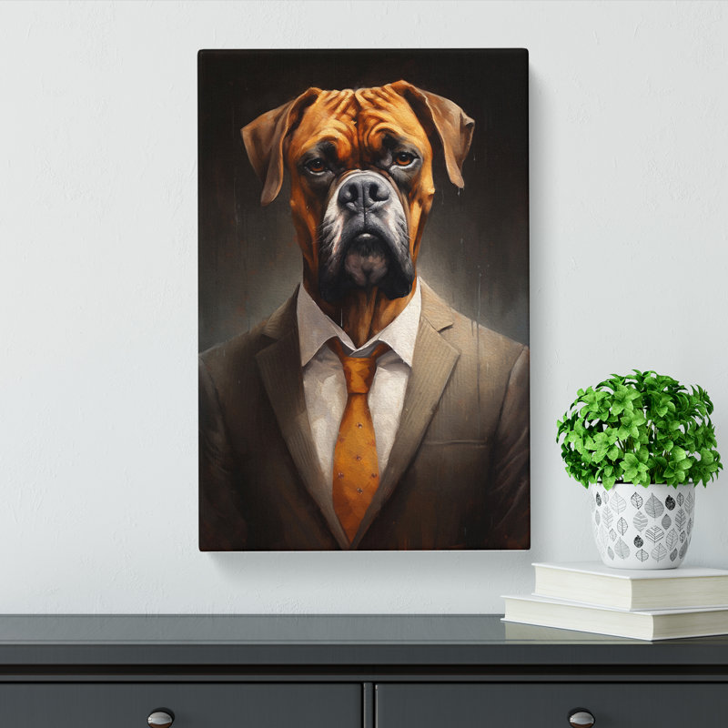 Boxer Dog in a Suit Painting - Wrapped Canvas, 76cm H x 50cm W x 3cm D