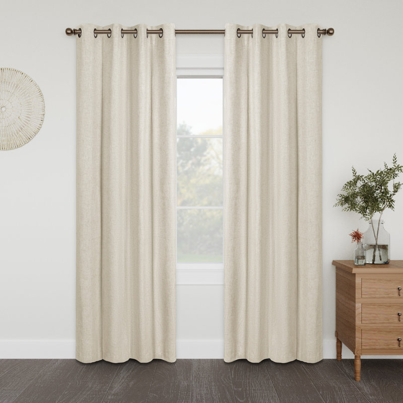 Linen Slub Blackout Grommet Curtain Pair(2 Panels), Linen, 52" W x 96" L