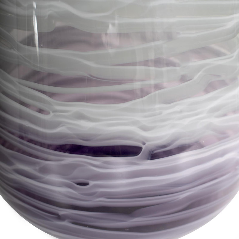 Swirled Smoke and Aubergine Torpedo Glass Vase- Short, 14.75" H x 7.25" W x 7.25" D
