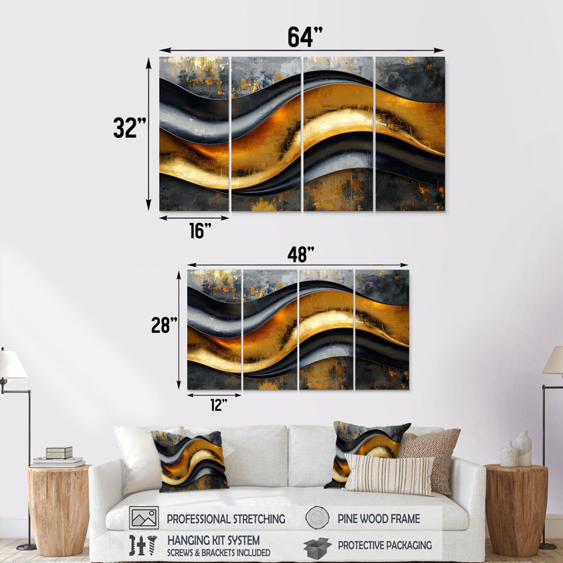 «Geometric Cooper Waves II», art mural abstrait en spirale, décoration murale moderne, H 32 po x l 64 po, 4