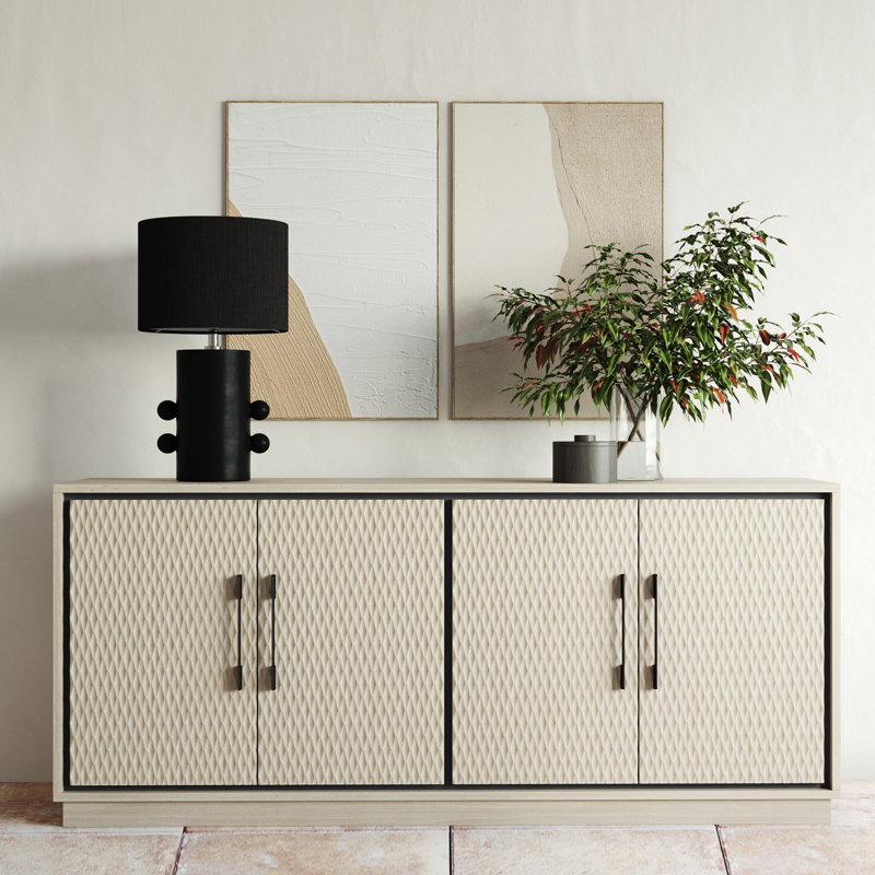 Buffet 65 po avec rangement, buffet pour salle à manger, lotus blanc
