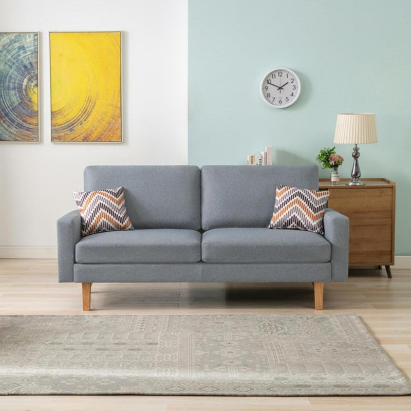 Ensemble de canapé et chaise en lin avec 2 coussins décoratifs, Gris