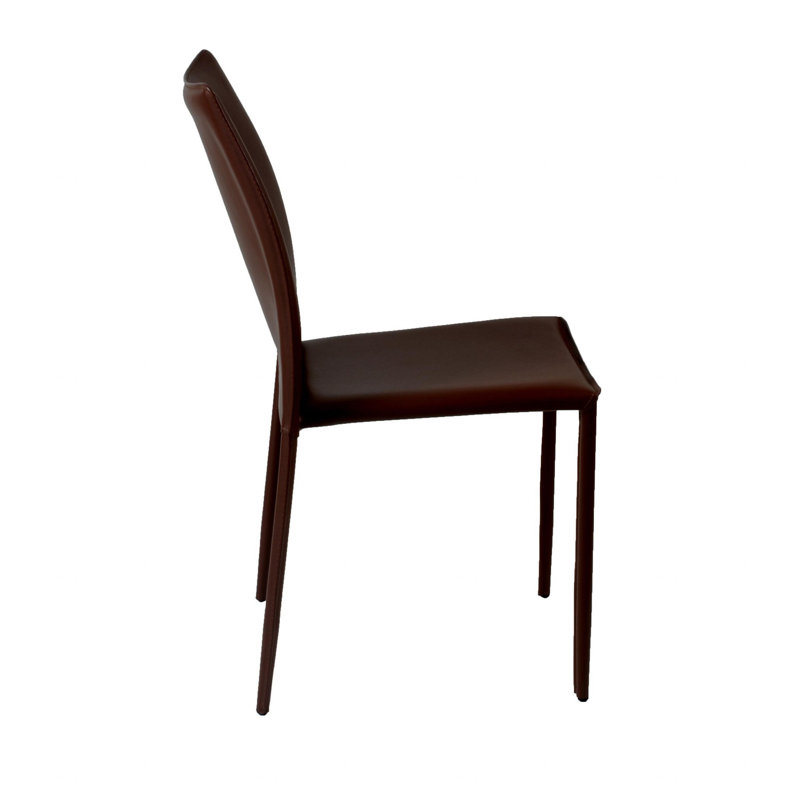Two Pieces of Irmingard Premium All Black Leather Match Stacking Dining Chairs, Dark Brown, Dark Brown