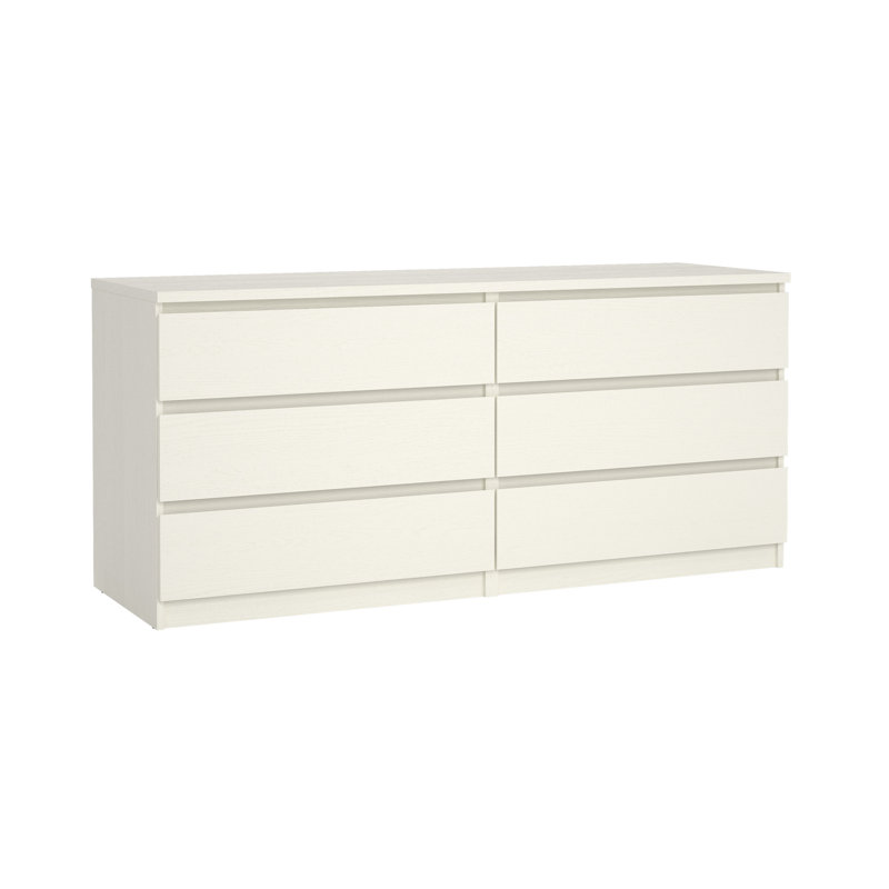 Jada 6 Drawer 60.5" W Double Dresser, White Wood Grain