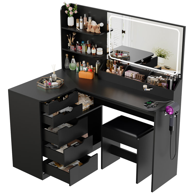 Dressing Table with Mirror, Black