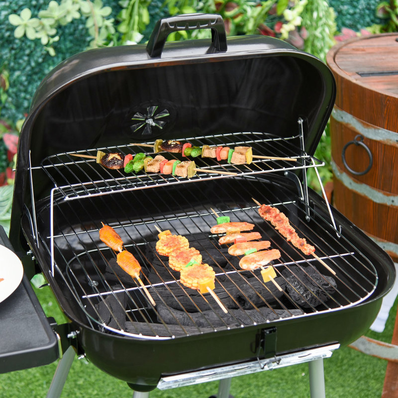 Barbecue au charbon 21 "avec roulettes et tablette inférieure - Grilles d'aération réglables pour barbecue pour barbecue