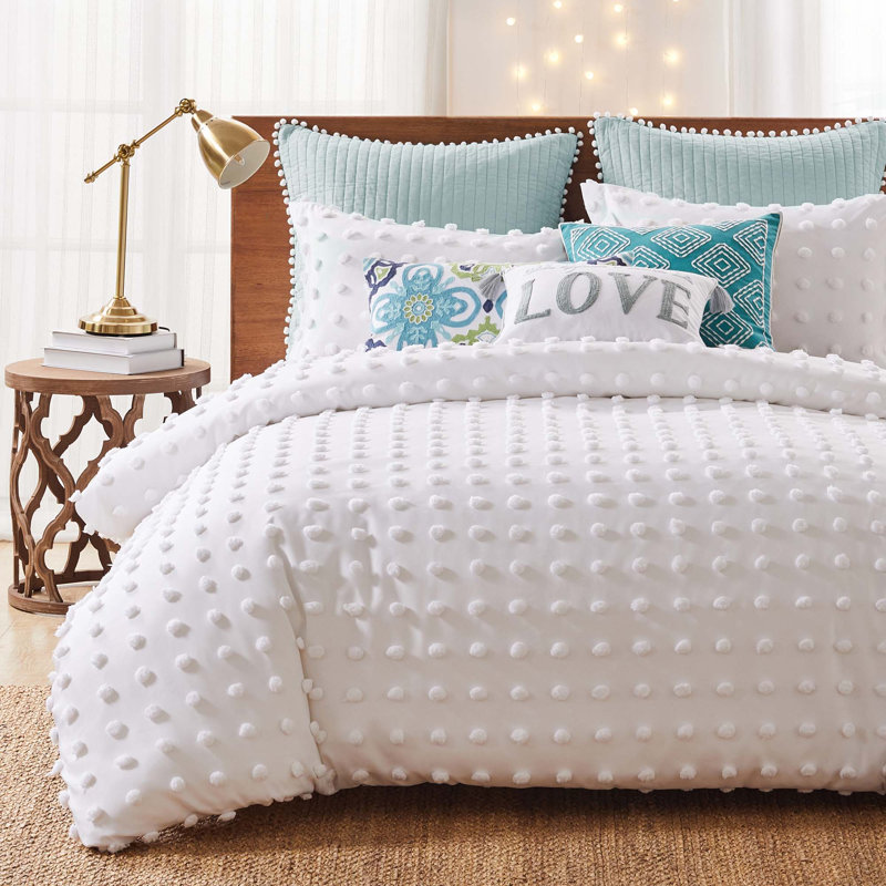 White Pom Pom Comforter Twin Set, Twin Comforter + 1 Shams