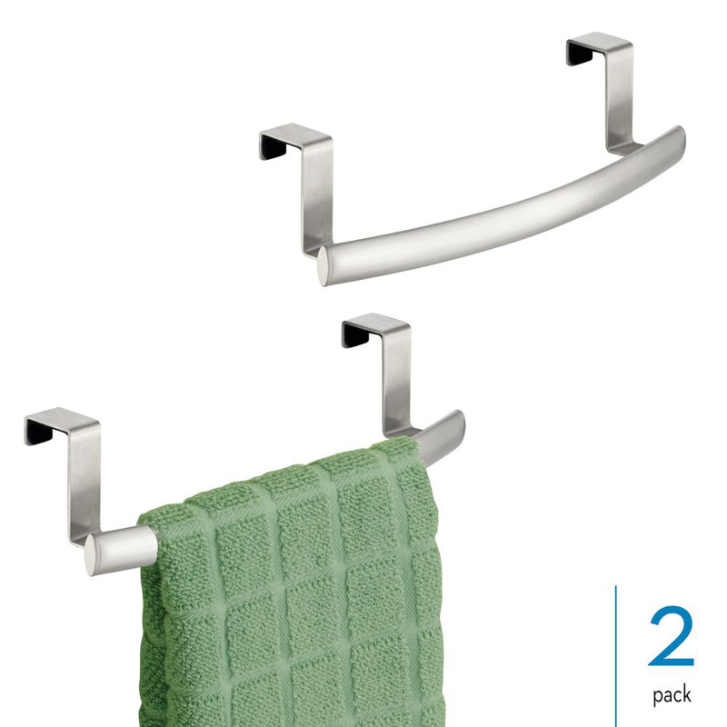 iDesign 10-inch Curved Over-the-Cabinet Towel Bar - Set of 2 - Brushed, Silver