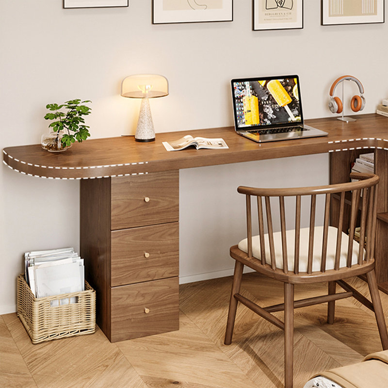 Bureau de direction en L en noyer massif avec tiroirs, Oui, 29.53"H*62.99"W*39.37"D