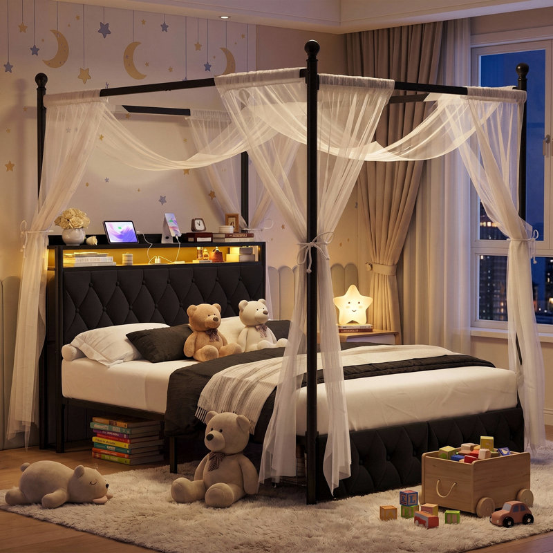  Lit pour enfant Magical Princess | avec lumières DEL et charge USB, Lit double, Noir
