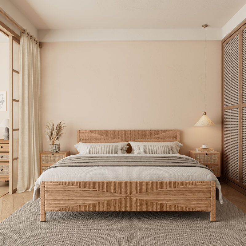 Boho Hand-woven PE Rattan Bed, King