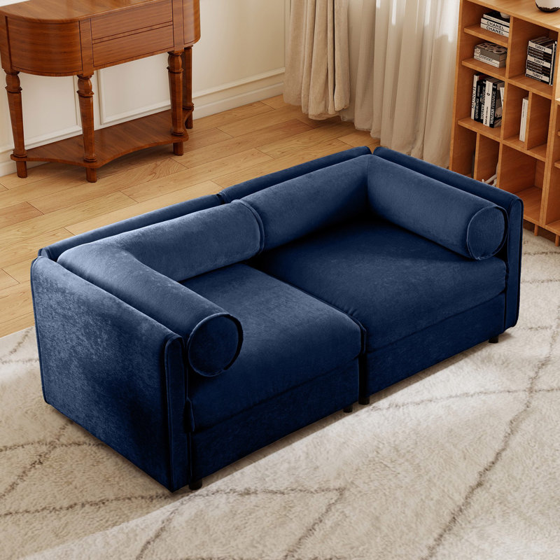 Canapé modulaire rembourré avec sièges de rangement, Bleu, H 27,9 po x l 75,5 po x P 37,4 po