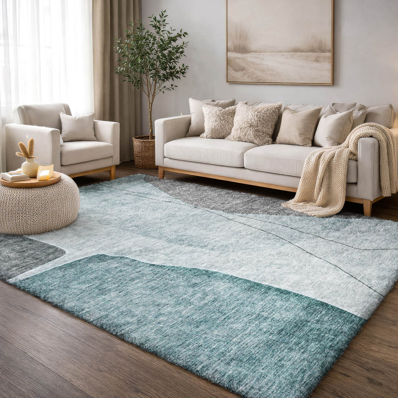 Tapis à poil long de qualité supérieure lavable à la machine ADS696, Sarcelle, 10 pi x 14 pi