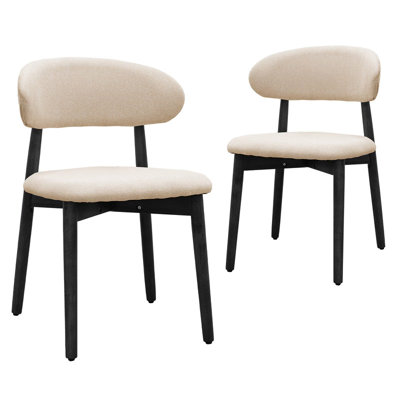 Light Beige Flannelette Upholstered Armless Dining Chair with Matte Black Solid Wood Frame Legs, Set of 2 Mid Century Side Chairs for Kitchen Dining Room and Cafe Use