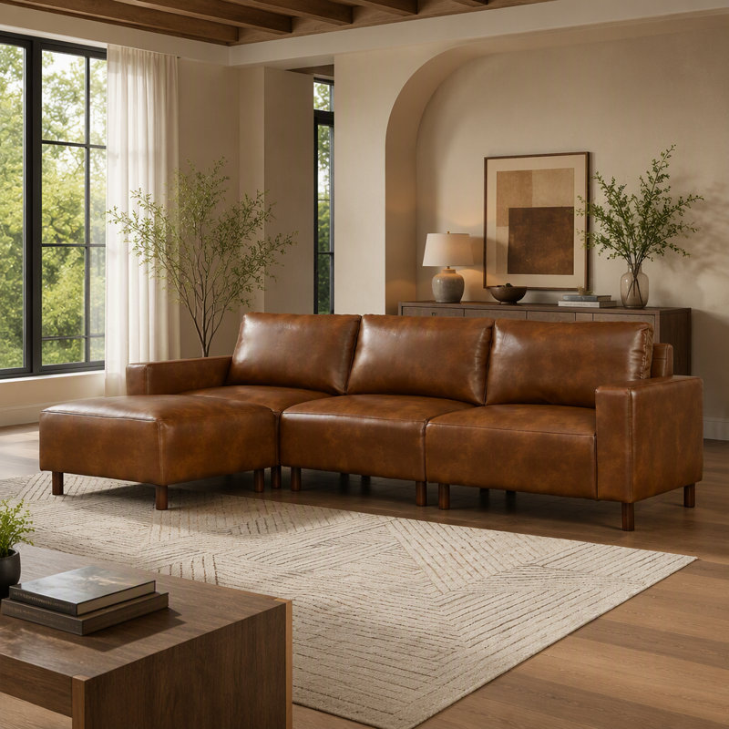Canapé d'angle capitonné avec pouf convertible