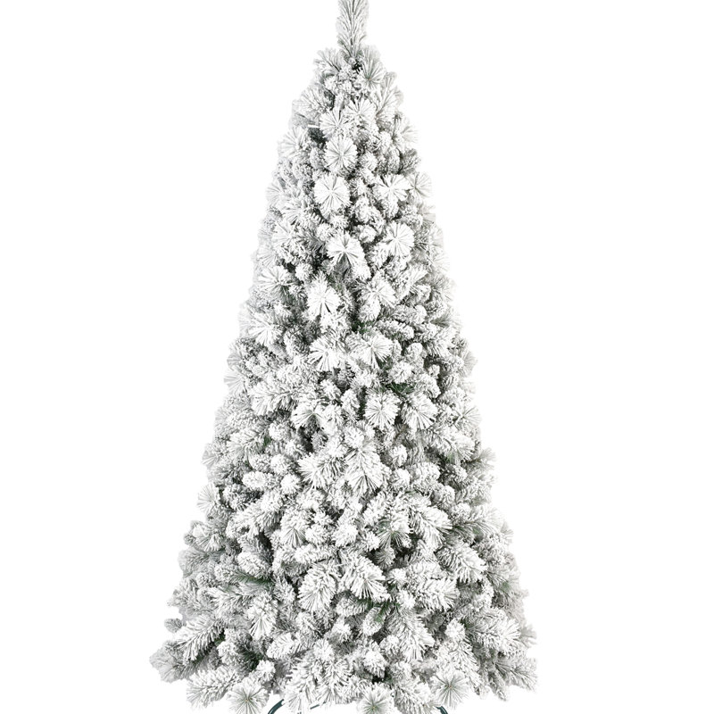 Arbre de Noël floqué de 7 pi de hauteur, 450 lumières DEL blanc chaud, 1060 pointes enneigées et branches à aiguille dure, structure à charnières pour une installation rapide, support de 84 po de hauteur, système de support en métal réaliste