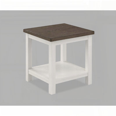 Farmhouse Style End Table with Two-Tone Finish - Rectangular Top, White Base