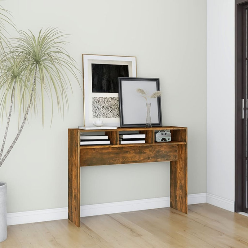 Goar Console Table Engineered Wood Accent Couch End Side Table, Smoked Oak