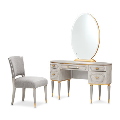 Bureau de coiffeuse avec miroir et fauteuil St. Charles - gris colombe