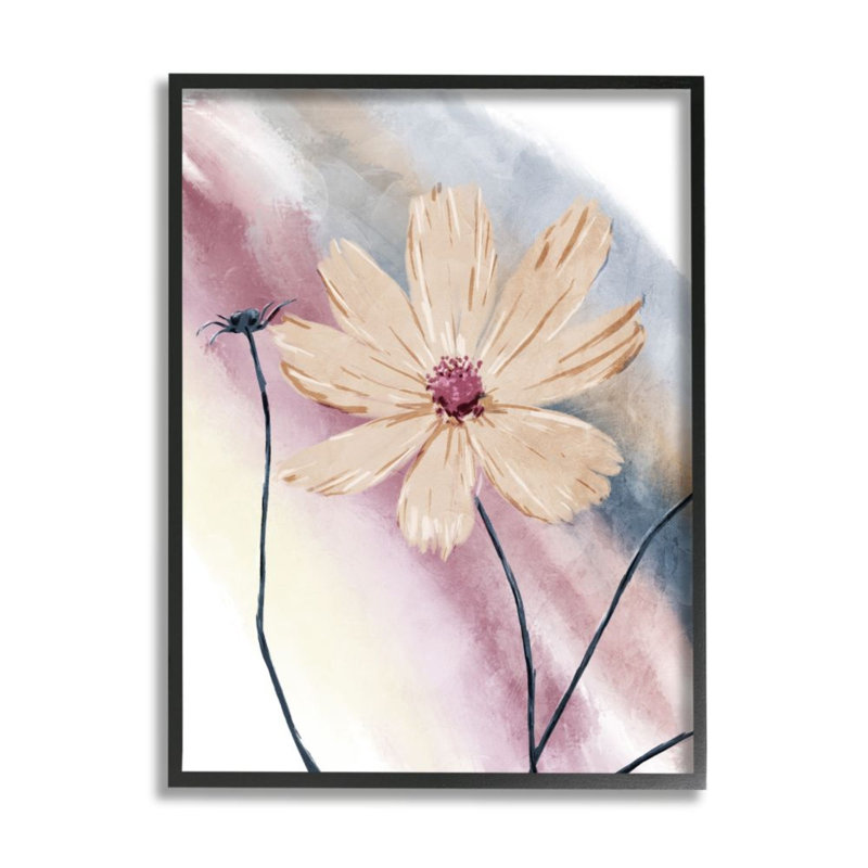 Arc-en-ciel doux à motif floral beige de Onrei-impression d’art graphique, H 14 po x l 11 po, Giclée encadrée noir minuit