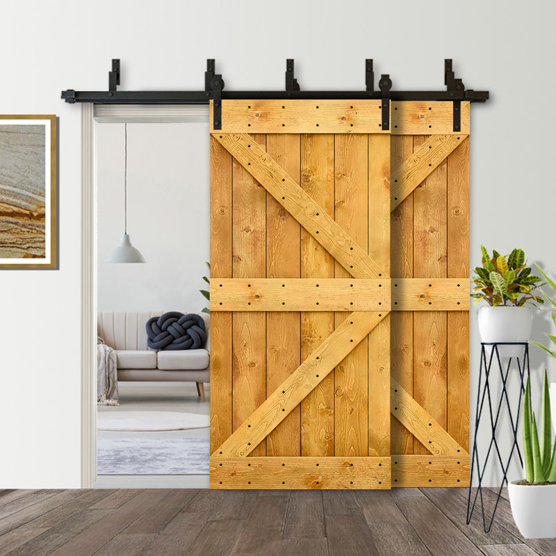 Porte de grange à panneaux et en bois avec quincaillerie d'installation, 40 po x 84 po, Érable colonial