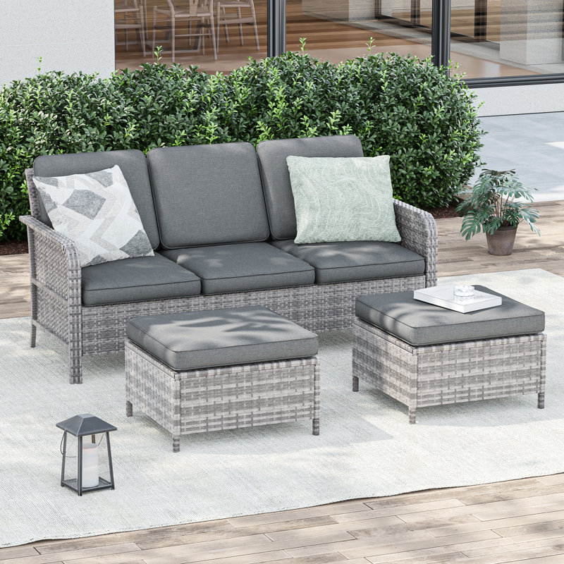 Ensemble de canapé de patio 3 pièces avec repose-pieds, Gris