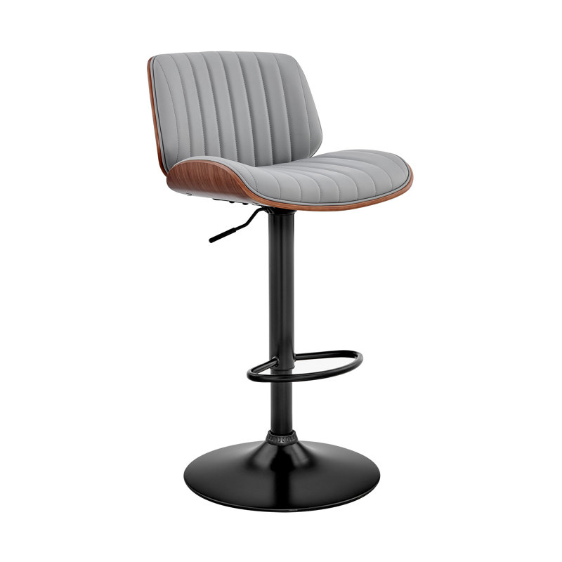 Chaise de bar pivotante en fer et en similicuir Jaqwon, Gris/noyer