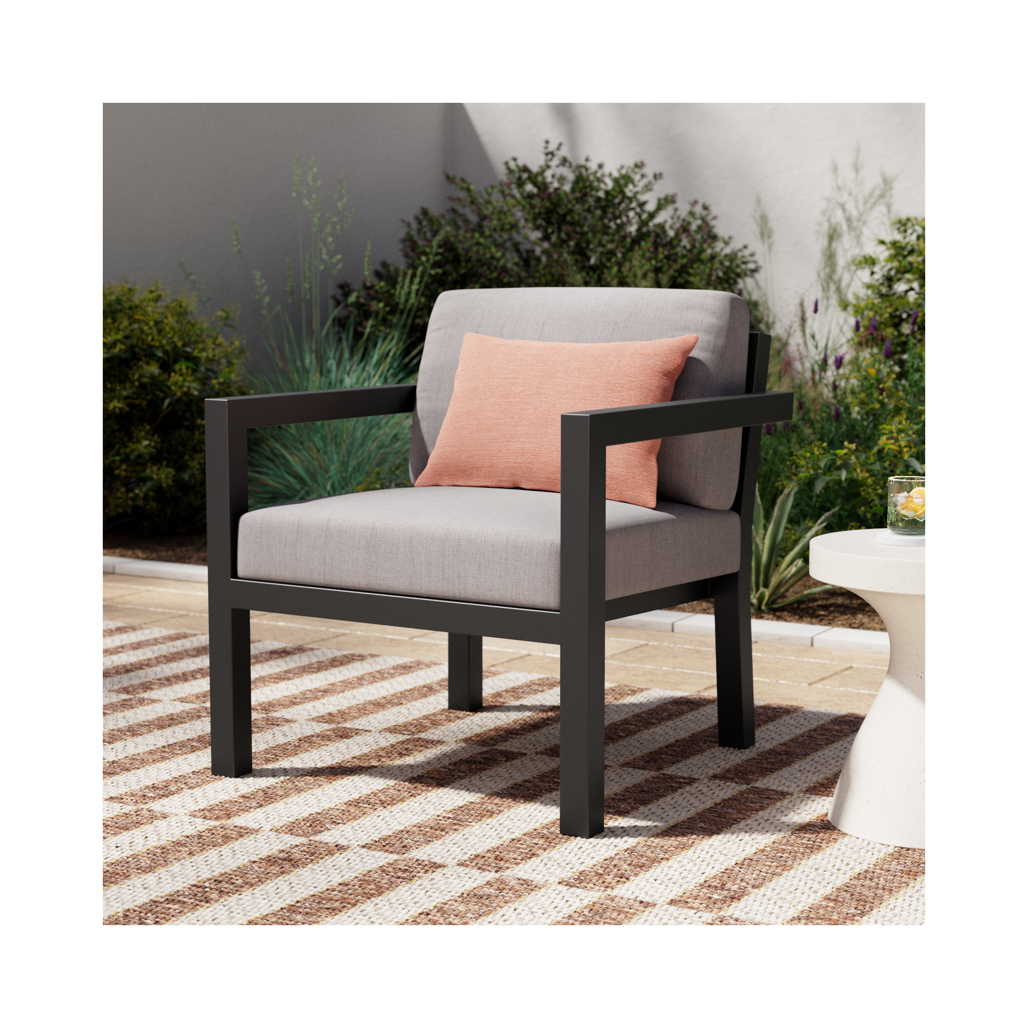 Vivant Patio Chair with Sunbrella Cushions, Cast Silver Sunbrella®, White